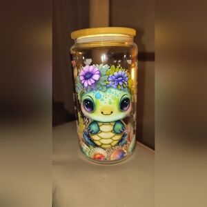 12 oz Glass cup and straw with bamboo lid